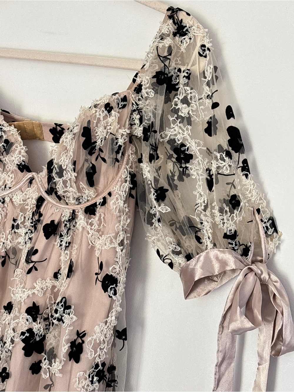 Storia Floral Crushed Velvet Mesh Lined Babydoll Mini Dress Size Small NEW *b8 - Picture 5 of 12